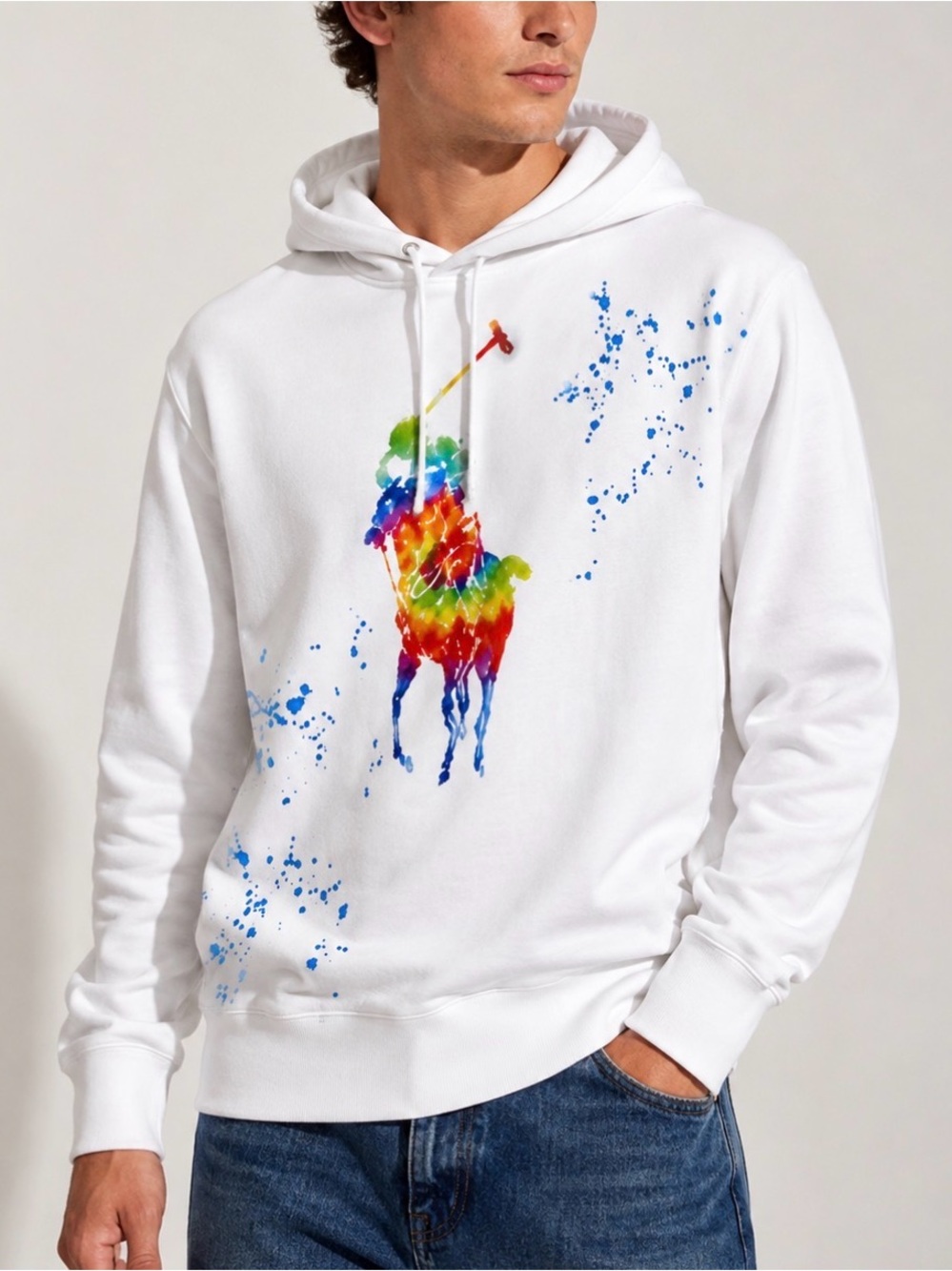 Ralph Lauren White Hoodie with Multicolor Print NWOT